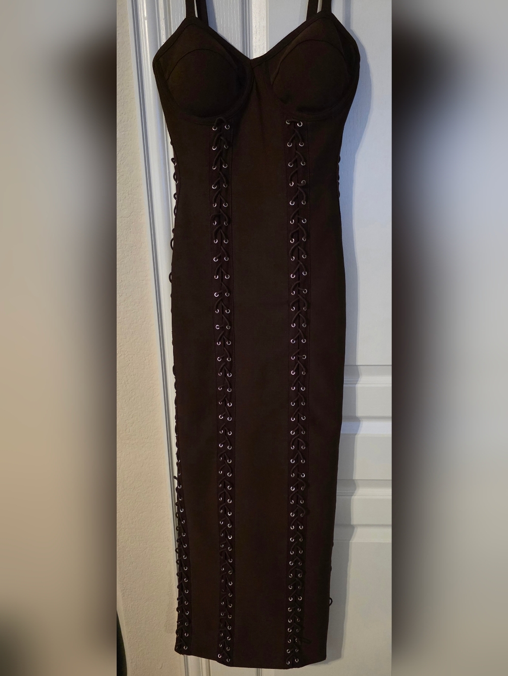 Classic Brown Lace-Up Bandage Midi Dress - Women's